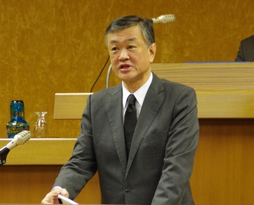 網走市長市政執行方針演説の様子