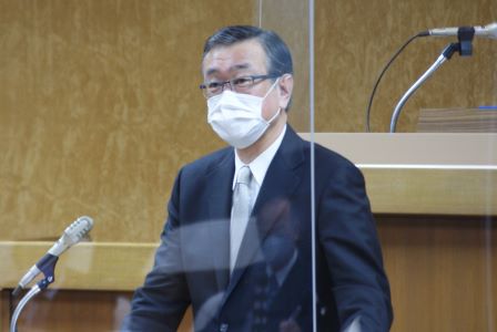 網走市長市政執行方針演説の様子