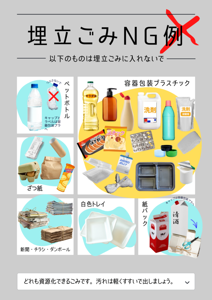埋立ごみに入れない例の画像