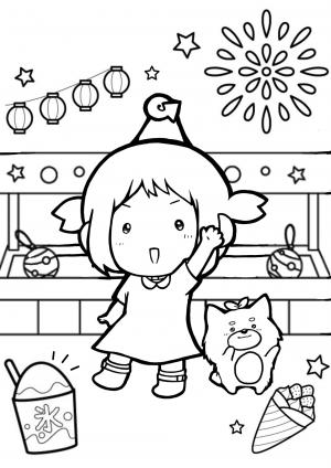 ぬりえ　おまつり