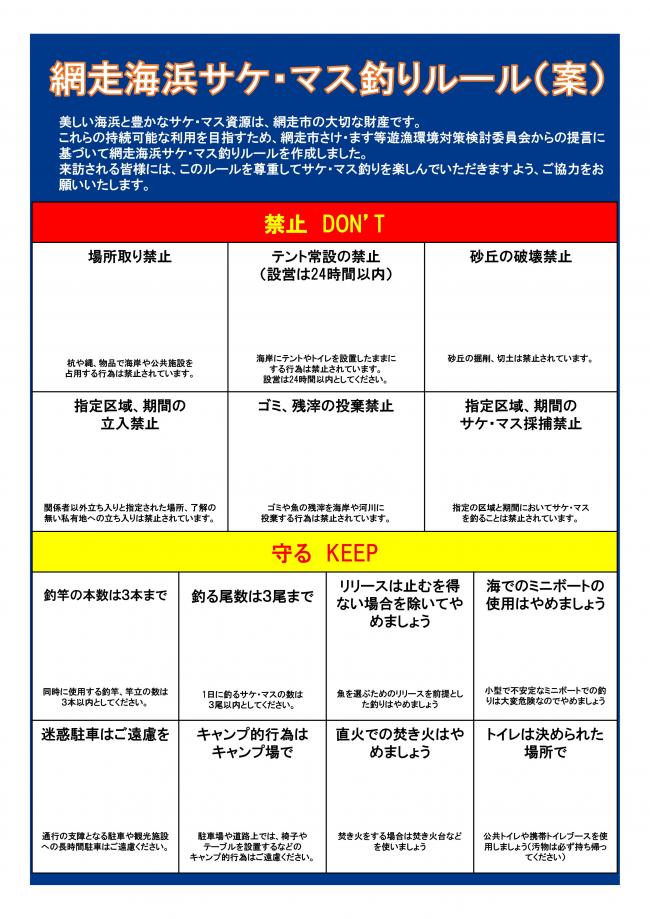 網走海浜サケ・マス釣りルール（案）