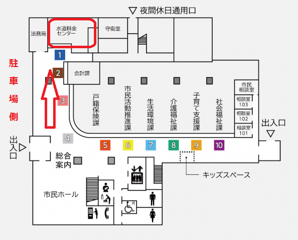 新庁舎1階の図面